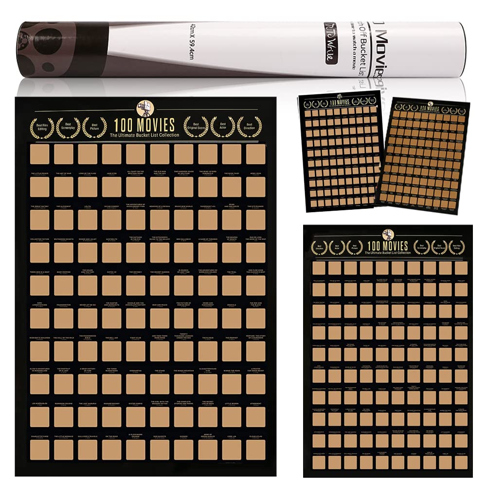 100 Movies Scratch Off Poster, Bucket List Movie Poster, 100 Books Scratch Off Poster, Top Films of All Time Bucket List - Easy to Scrape Down