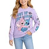 Disney Lilo and Stitch Girls Sweatshirt - Crew Neck Long Sleeve Pullover Fleece Graphic Sweatshirts for Girls (Sizes: 4-6)