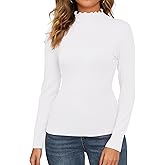 Mock Neck Tops for Women Long Sleeve Shirts Lettuce Trim Casual Slim Fit Tee Shirt Fall Layer Clothes Outfits 2025