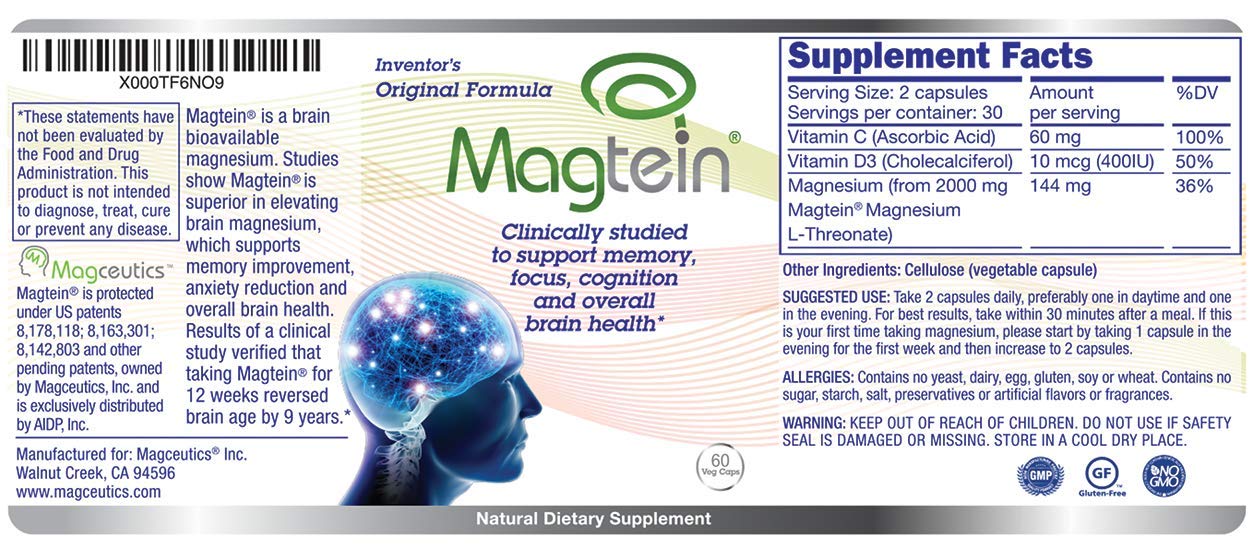 Magtein Magnesium L Threonate(2,042 Mg), MIT Inventor's Original