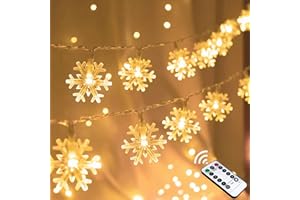 RUNLEO Christmas Snowflake String Lights, 20 FT 40 LED Warm White Battery Operated Fairy Lights with Remote Timer - Bedroom Room Indoor Xmas Tree Decorations
