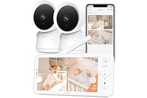 ARENTI Baby Monitor with 2 Cameras, 2K/3MP WiFi 6 Camera and Audio, 5-inch Wireless Screen, Smartphone App, Super Night Vision, Crying Detection, Auto Tracking, Temp&Humidity Sensor (D3 Set)
