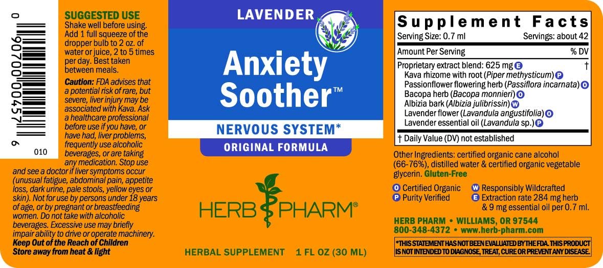 Herb Pharm Anxiety Soother Liquid Herbal Formula with Kava For Nervous System Support - 1 Ounce: Health & Personal Care