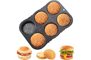 atrccs Silicone Burger Bun Pan, 7-Cavity Hamburger Bun Pan, Nonstick Burger Mold & Heat Resistant Hamburger Helper Mold, Brea