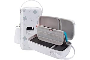 Flyekist Carry Case Compatible with Nintendo Switch and New Switch OLED Console - Portable Hard Shell Travel Switch Storage Bag Protective Pouch with Pockets for Accessories and Games,White