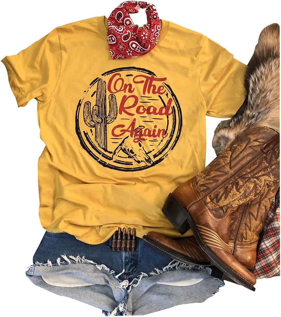 Womens Western Graphic Cowboys Shirts Rodeo Road Vintage Tees Casual Cowgirls Outfit Wild Soul Print Classic Tops