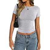 EasyGala Womens Cotton Boat Neck Short Sleeve Shirts Summer Crop Tops Basic Going Out Tee Fashion Y2K Outfits 2026