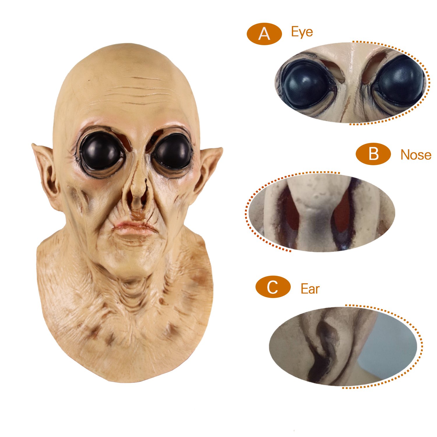 Molezu Horror UFO Alien Mask, Latex Creepy Geezer Mask, Halloween Costume Party Decoration Mask