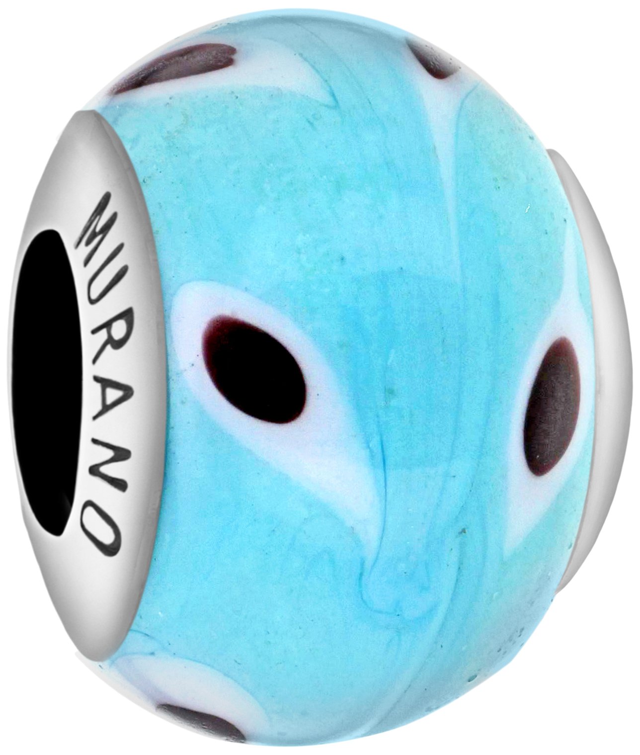 Tuscany Silver Women's Sterling Silver Turquoise and Black Murano Bead