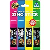 Sun Zapper Zinc Oxide Sunscreen Stick – SPF 50+ Tinted 4-Pack (Pink, Blue, Green, Yellow) – Sunscreen Stick, Zinc Sunscreen, Water Resistant, Broad Spectrum UVA/UVB, Made in Australia