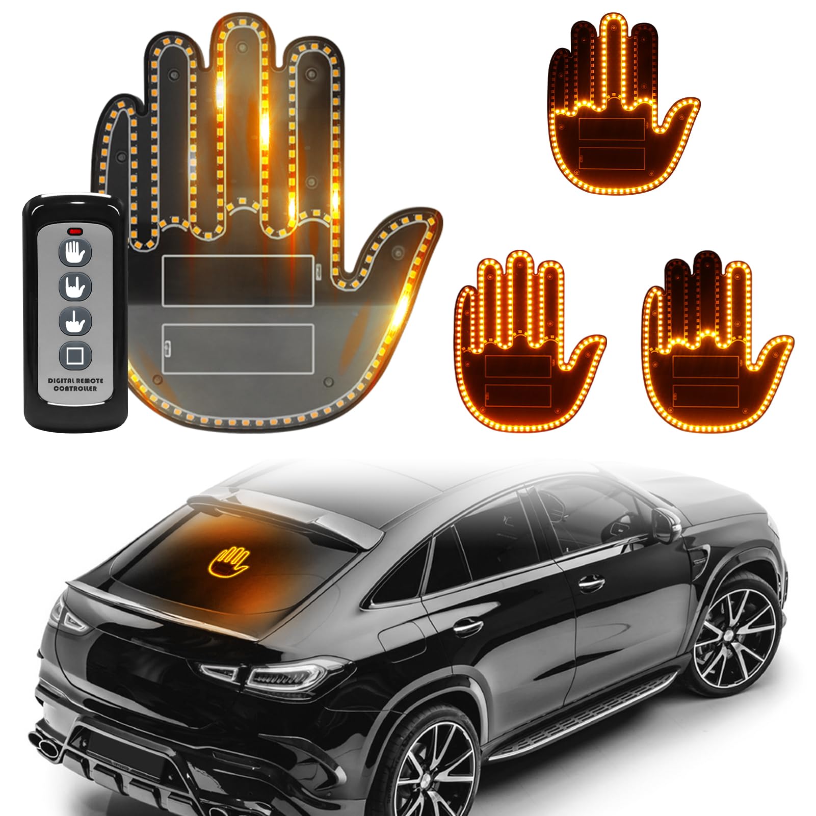 Photo 1 of DIBMS Hand Gesture Light with Remote, Amber LED Finger Funny Window Sign Light Accessories for Car Truck