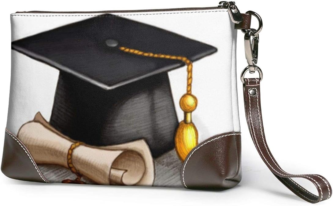 Graduation Cap And Diploma Printed Clutch Purse Detachable Leather