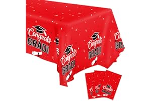 SANBADA 3 Pieces Graduation Tablecloth, 2024 Graduation Party Supplies, Graduation Party Decorations 2024, Graduation Table Decorations 2024, Large Size Plastic Tablecloth 108” x 54” (Red)
