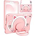 Wazzasoft for Samsung Galaxy Tab A7 Lite 8.7” Case Girls Cute Cat Kawaii Cover Girly 3D Cartoon Women Kitten with Rotating Handle Stand & Strap Soft Silicone Funda for Galaxy A7 Lite Table Cases 2021
