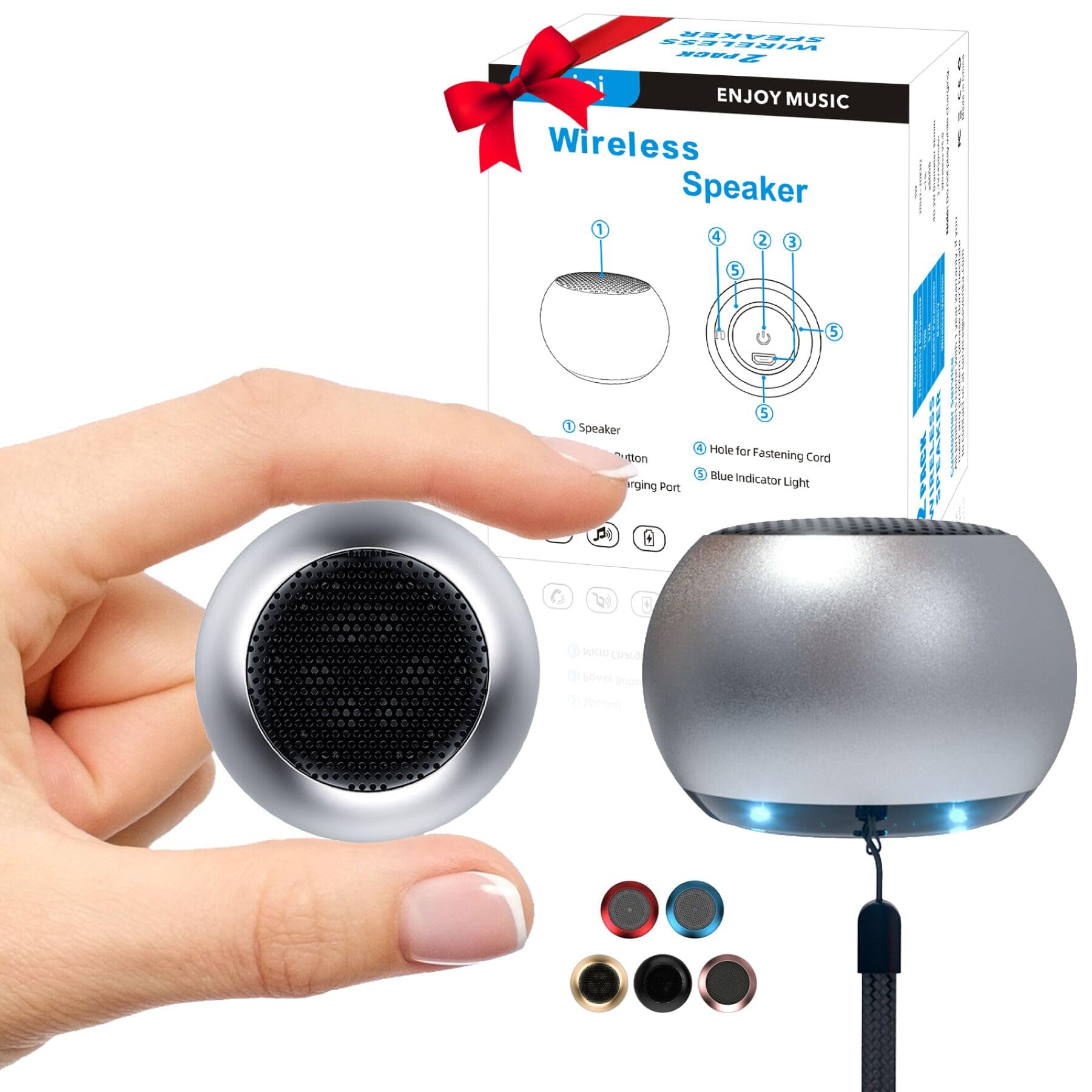 Photo 1 of SEVENKA 2 Mini Speakers, 3W Portable Small Speaker with Strap, Water Resistant, Wireless Stereo Pairing, Rechargeable Metal Mini Bluetooth Speakers for Phone, Tablet, PC, Camping, Hiking