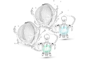 2pcs Tea Infuser TeaSanavie Loose Leaf Tea Steeper Stainless Steel Tea Ball Mesh Tea Strainer Silver Glow In The Dark Turtle Pendant Tea Filter with Extended Chain Hook for Brew Fine Loose Tea Leave