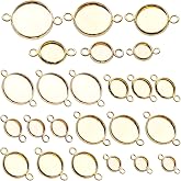 24pcs Gold Stainless Steel Cabochon Connectors Settings Round Blank Bezel Pendant Connector Trays Cabochon Pendant Bezel Blanks Links for DIY Jewelry Making,6 Sizes
