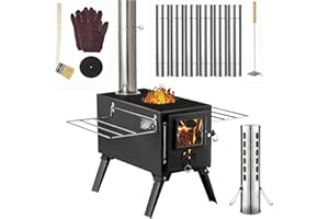 Hot Tent Stove,AVOFOREST Wood Burning Stove,Small Wood Stove with 7 Stainless Chimney Pipes for Outdoor Heating & Cooking, Ice Fishing, Hunting