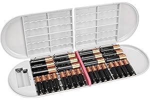 Linkidea Battery Storage Case with Electric Quantity Detection, Portable Battery Organizer Holder Box for 12 AA, 12 AAA, Butt