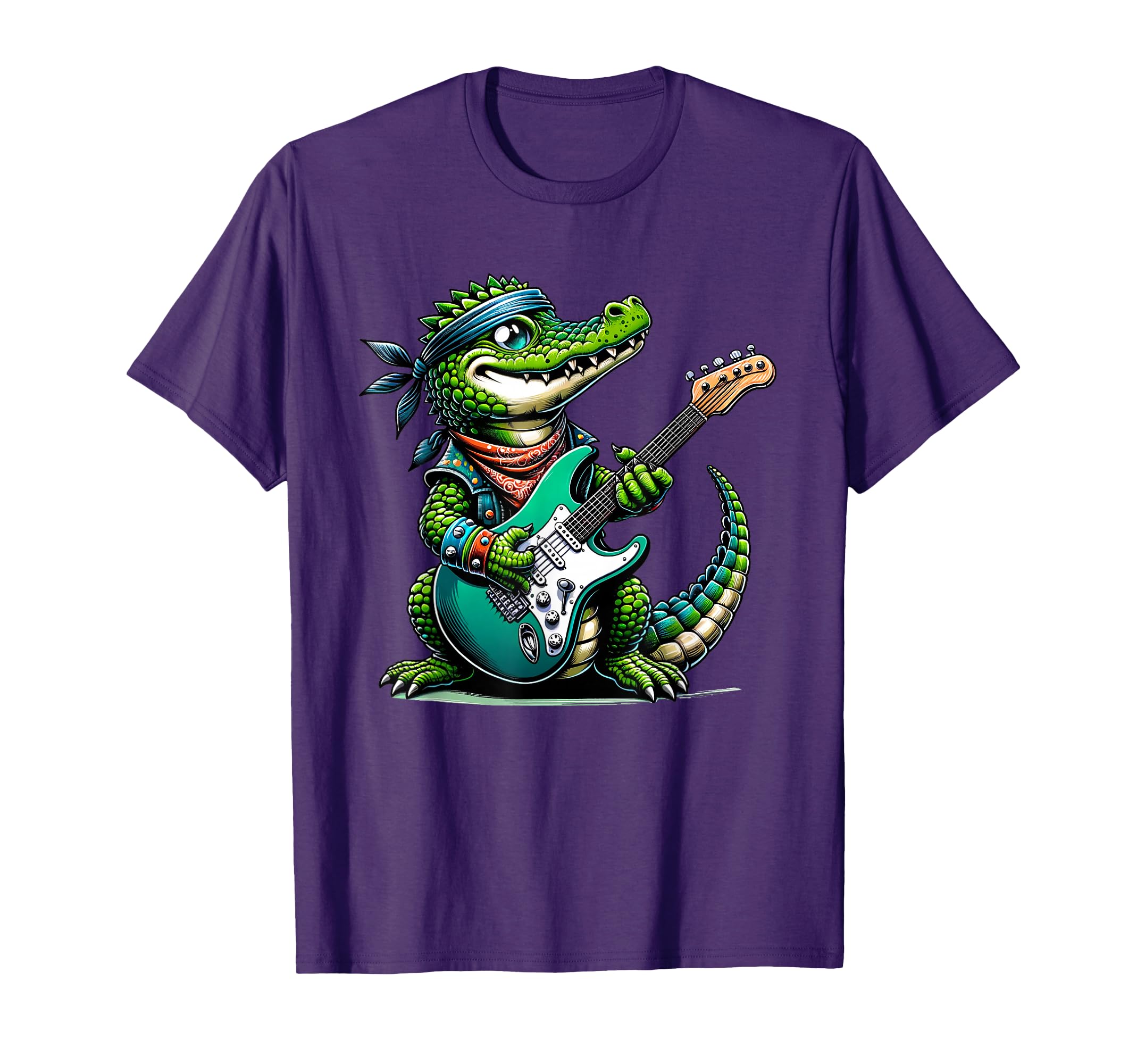 View 1 of ****Stock Photo Similar to Product****Crocodile Rock Star: Playful Guitar-Playing Alligator T-Shirt Black Kids 8
