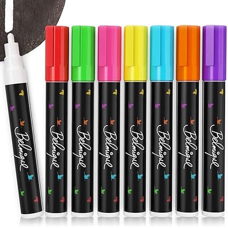 BELMIQUE Kreidestifte 6MM, Trocken Abwischbar Bunt 8er Set – Kräftige Neonfarben für Tafel, Fenster, Glas, Whiteboard, Tafelf
