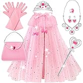 ShyLizard Princess Dress Up Clothes for Little Girls, 10 Pcs Toddler Dress Up Toys, Princess Cape with Crown, Wand, Jewelry, Princess Play Toys Gifts for 3 4 5 6 Year Old Girls(Pink)