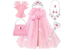 ShyLizard Princess Dress Up Clothes for Little Girls, 10 Pcs Toddler Dress Up Toys, Princess Cape with Crown, Wand, Jewelry, Princess Play Toys Gifts for 3 4 5 6 Year Old Girls(Pink)