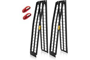Motorhot 2Pcs 10FT Loading Folding Arched Ramps for Lawnmower ATV UTV Pickup Truck Motorcycle Aluminum Ramp 1200lb Capacity Black