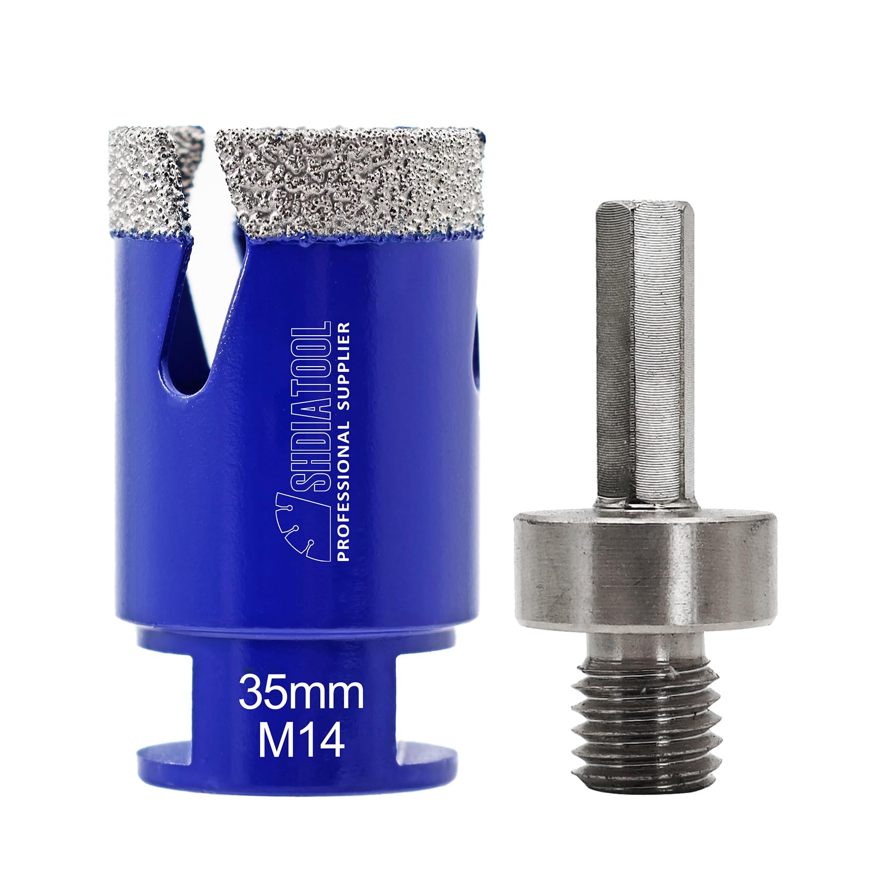 Diamond Tile Drill Bit Diamond Hole Saw Drill Bit - M14 for Tile Porcelain Ceramic Marble Granite Drill Holes, for Angle Grinders, 35mm and a Hex Shank Adapter — image 1
