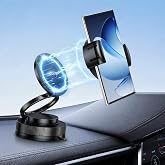 ORIA Magnetic Car Phone Holder, 360&deg; Adjustable with Clip for All Phones | Vacuum Suction Base, Strong Magnetic, Retractable Clip, All-round Adjustment, Foldable &amp; Washable, Universal Compatibility
