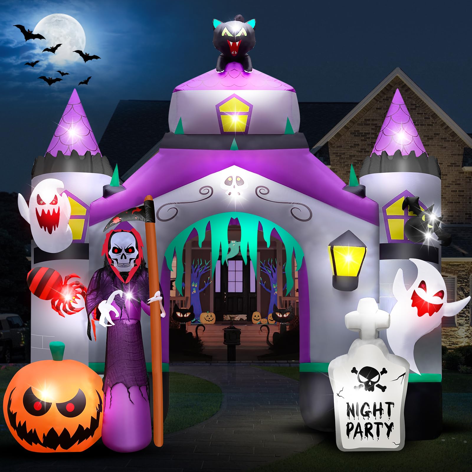 Photo 1 of Vertimia 12.5ft Halloween Inflatable Castle - Durable Outdoor Decoration with Quick-Inflate Fan, Colorful Lights - Perfect for Kids & Adults, Easy Setup & Storage for Halloween Outdoors Yard Decor
