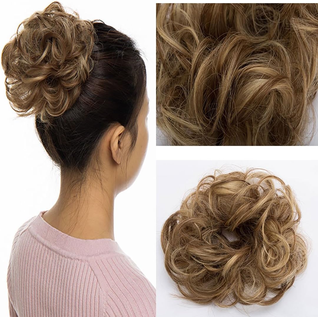 Scrunchy Scrunchie Bun Updo Hairpiece Hair Ribbon Ponytail Extensions Hair Extensions Wavy Curly Messy Hairs Bun Donut Hairs Chignons Wig Light Brown to Ash Blonde - Image 5