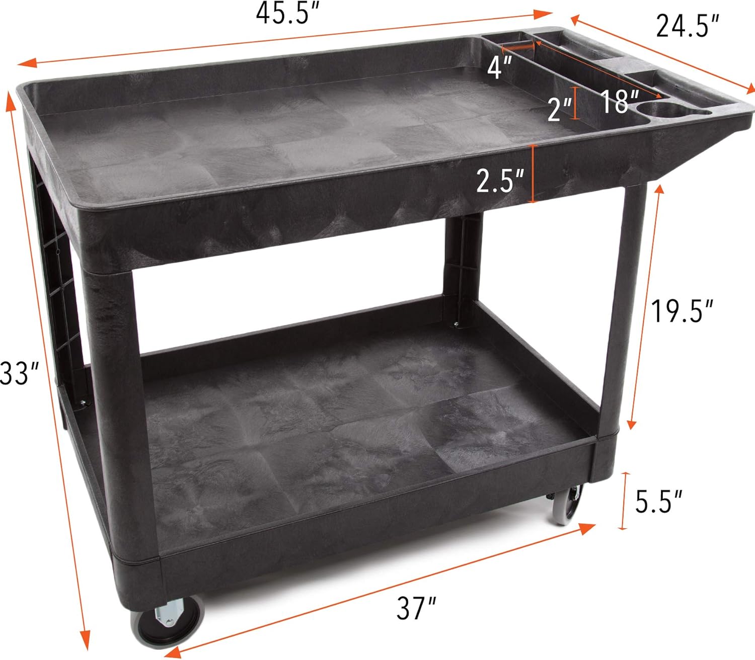 Stand Steady Original Tubstr Extra Large Utility Cart - Heavy Duty Tub Cart Holds up to 500 Pounds - 2 Shelf, Huge Rolling Cart - Great for Warehouse, Garage and More (45.5 x 24.5 / Black): Furniture & Decor