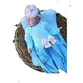 Theposhlayette infant newborn baby girl coming home outfit layette gown with Headband Baby Shower Gifts Pink Gray (Newborn)