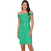 Adrianna Papell Womens Beaded Off Shoulder Sheath