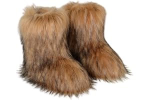 YFJNV Women's Faux Fur Boots, Furry Fuzzy Mid Calf Snow Boots Y2k, Winter Warm Comfortable Fluffy Boots, Outdoor Indoor Flat Fur Shoes