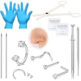 DJCIW Nose Septum Piercing Kit,18G Stainless Steel Piercing Needles with Piercing Clamps Tool and 20G Silver Nose Hoop Rings Septum Jewelry,Professional Piercing Kit for Nose Septum Lip Ear