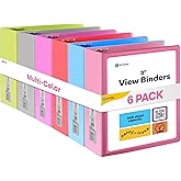 Enday 3 inch Binder (6 Pack - Assorted Colors) 3 Ring Binder 3 inch with Clear View Cover and 2 Inside Pocket - for Letter Size 8.5 x 11'' Paper, Ideal for School Supplies, Office, and Home