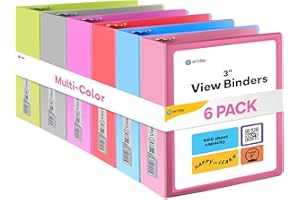 3 Slant D-Ring Binder 3 Inch, 3 in Clear View Cover with 2 Inside Pockets Binder, Heavy Duty Colored School Supplies Binders in Red, Green, Grey, Purple, Blue, Pink, Multicolor (6 PC) – by Enday