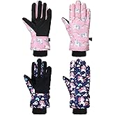 Honoson 2 Pairs Kids Snow Gloves Winter Waterproof Kids Ski Gloves Youth for Girls Boys Outdoor Toddler Snowboard Warm Clothe