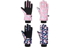 Honoson 2 Pairs Kids Snow Gloves Winter Waterproof Kids Ski Gloves Youth for Girls Boys Outdoor Toddler Snowboard Warm Clothe
