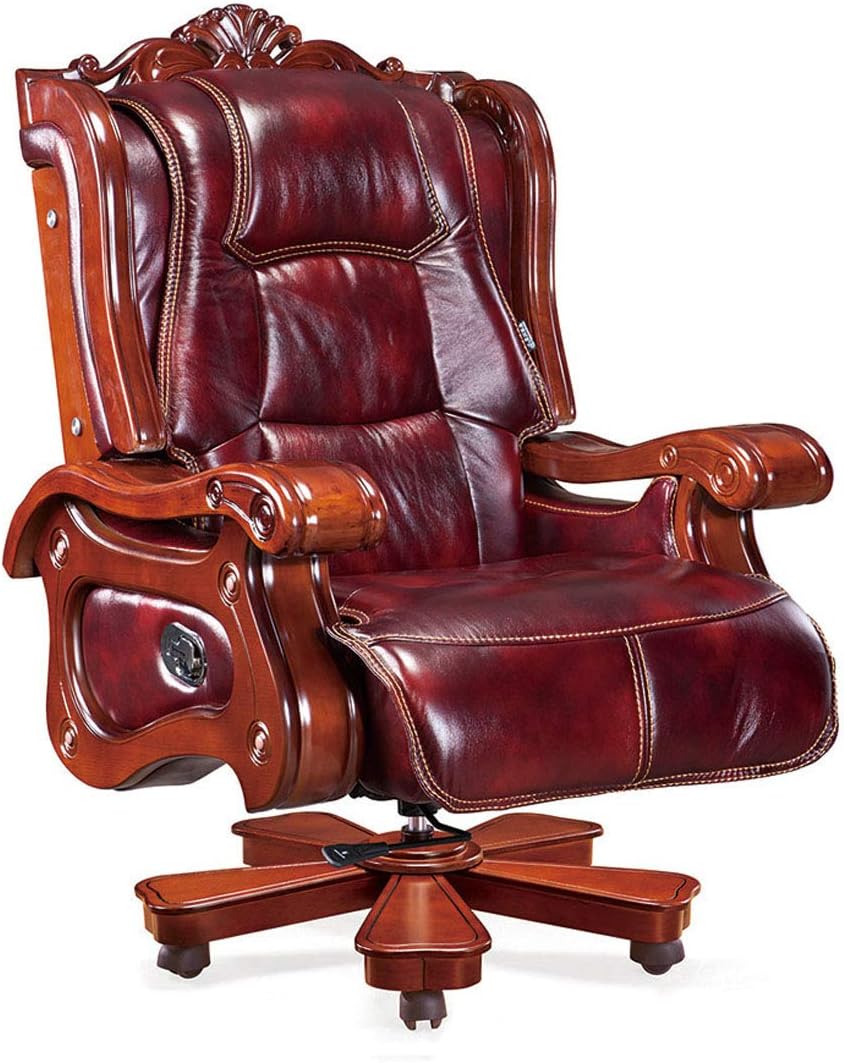 KUANDARg Leather Executive Swivel Office Chair Adjustable Armrest Computer Desk Reclining Arm Seat Gas Lift Managers Directors High-back Executive Office Chair, Brown