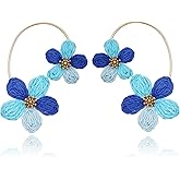 RUOFFETA Raffia Flower Earrings for Women, Colorful Dangle Tropical Boho Beach Earrings, Lightweight Straw Handmade Jewelry for Vacation