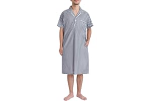 Latuza Men's Cotton Nightshirt Short Sleeve Nightgown with Pockets