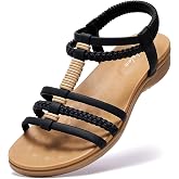 Littleplum Women Flat Sandals Arch Support Handmade Braided Gladiator Sandals Comfy Walking Beach Ankle Elastic Summer Shoes