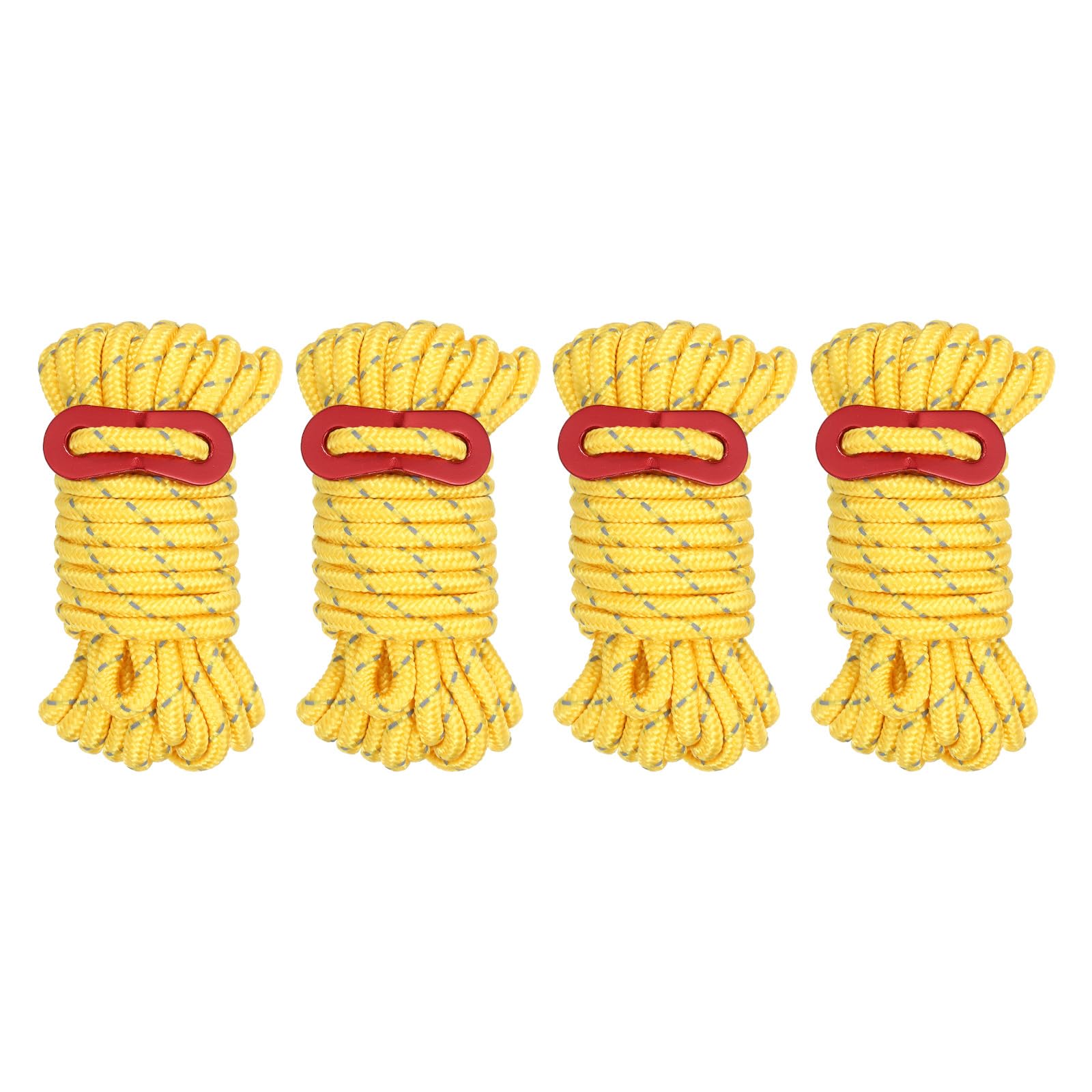 PATIKIL 5mm Tent Rope, 4 Pack 13ft Reflective Guyline Cord Tied Downs Rope Paracord Cord Camping Ropes with Red Aluminum Cord Adjusters for Camping Hiking Tent, Yellow