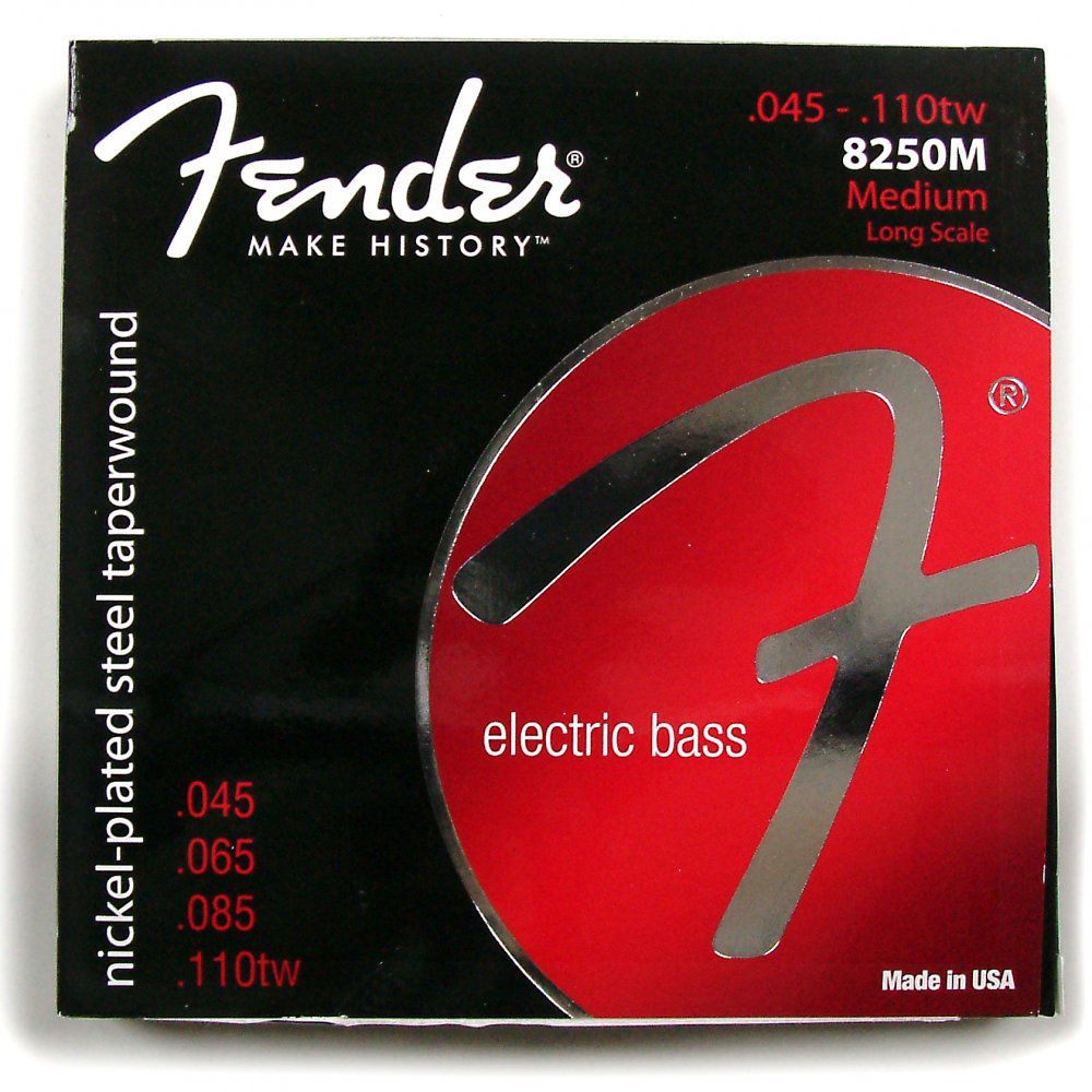 Fender 8250 Bass Strings, Nickel Plated Steel Taperwound, Long Scale, 8250M .045-.110 Gauges, (4)