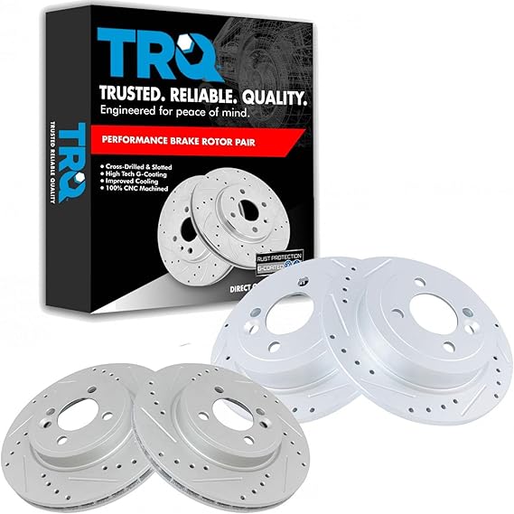 Brake Rotor Drilled & Slotted Front & Rear Coated Set for