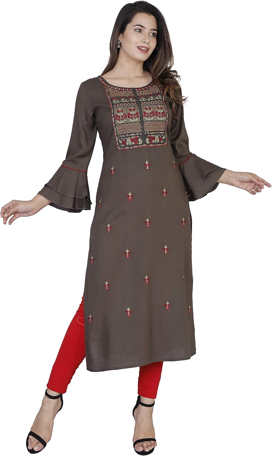 Buy Women Jaipuri Rajasthani Embroidered Rayon Straight Kurta Zaaejs at