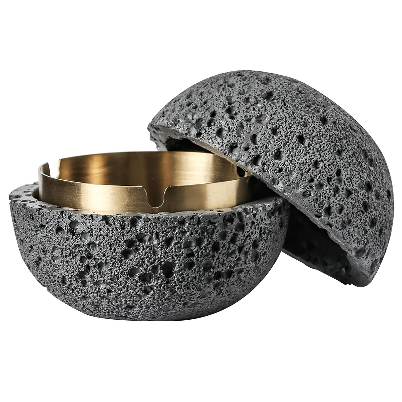 Miawtro Stainless Steel Ashtray with Dark Gray Rock and Lid, Removable Indoor/Outdoor Smoke Tray for Cigarettes, Home Office/Patio - Perfect Smokers' Gift